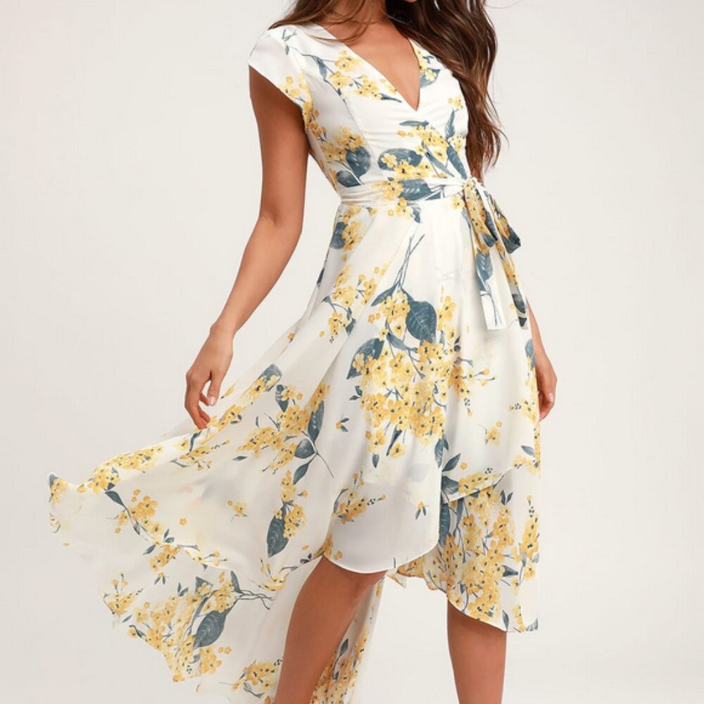 Lulu's Size S  White and Yellow High-Low Dress